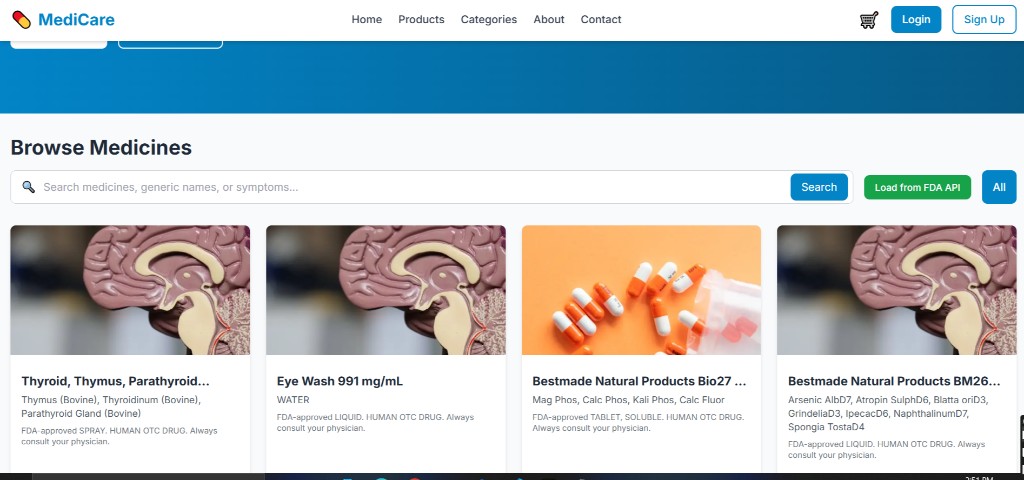 MediCare — Online pharmacy, browse medicines, FDA API